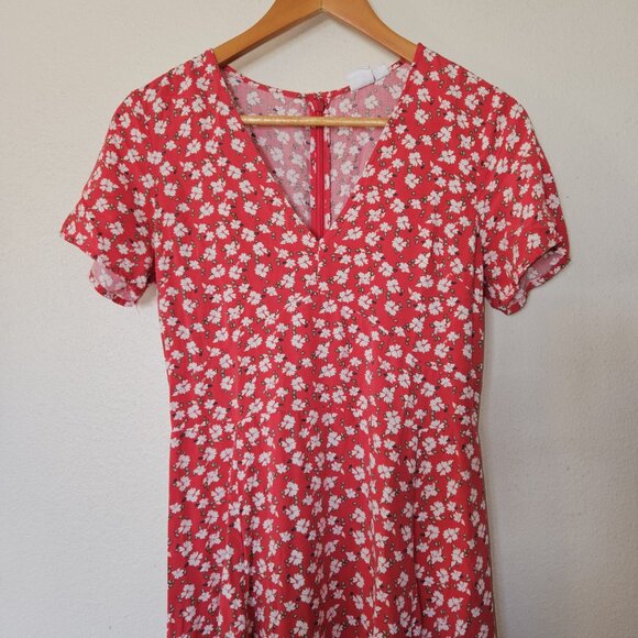 GAP Red Floral Mini Dress Women’s Size 2 Short Sleeve V-Neck Fit & Flare - Picture 7 of 16